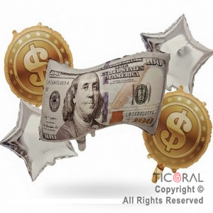 SET DE GLOBOS METALIZADO DOLAR 5 UNIDADES X 1